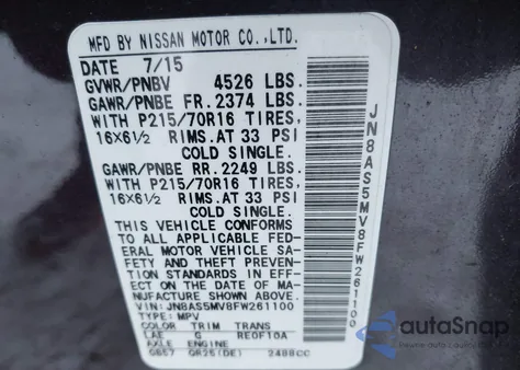 2015 Nissan Rogue Select S z USA, uszkodzony, nr VIN JN8AS5MV8FW261100